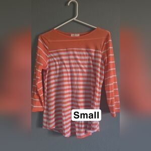 Bobbie Brooks Orange and White Striped Shirt Small